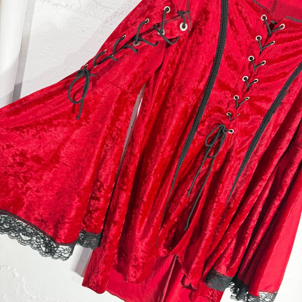 Lip Service Red Velvet Gothic Corset Dress Lace Up Mini Plus 2X VTG Y2K - Picture 3 of 13